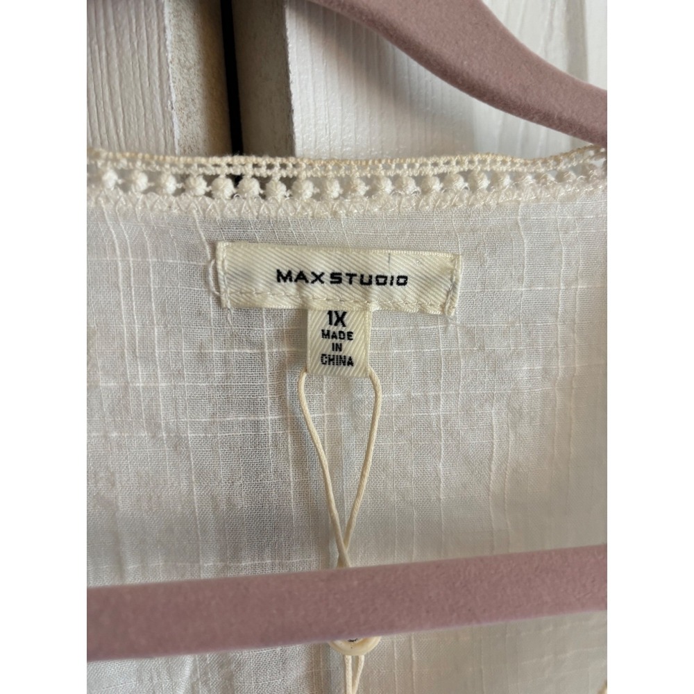 Max Studio White Crochet-Trim Tie-Front Top | NWOT | Size 1X - Picture 6 of 9